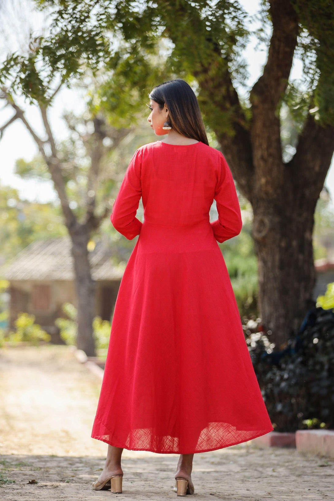 Women's Red Solid Sequin Anarkali Kurta - KAAJH - Indiakreations