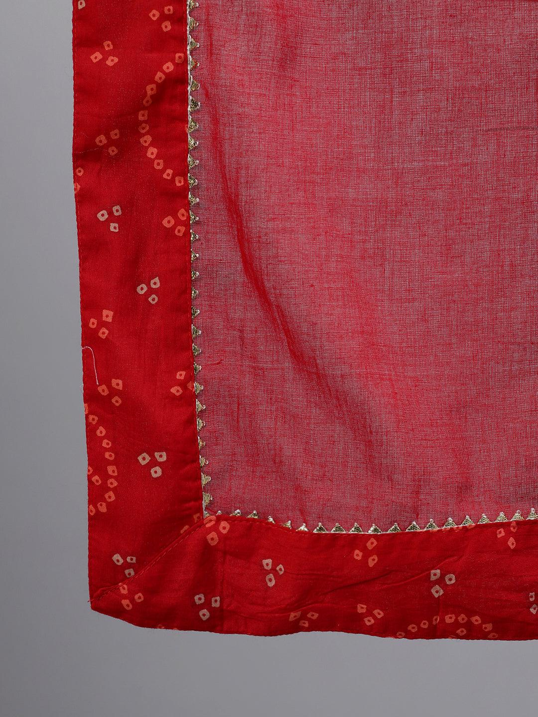 Women's Red Cotton Kurta with Sharara & Dupattta by Ishin (3pcs Set) - Indiakreations