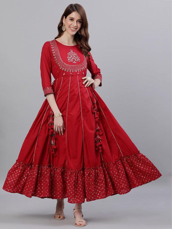 Women's Red Anarkali Kurti by Ishin- (1pc set) - Indiakreations