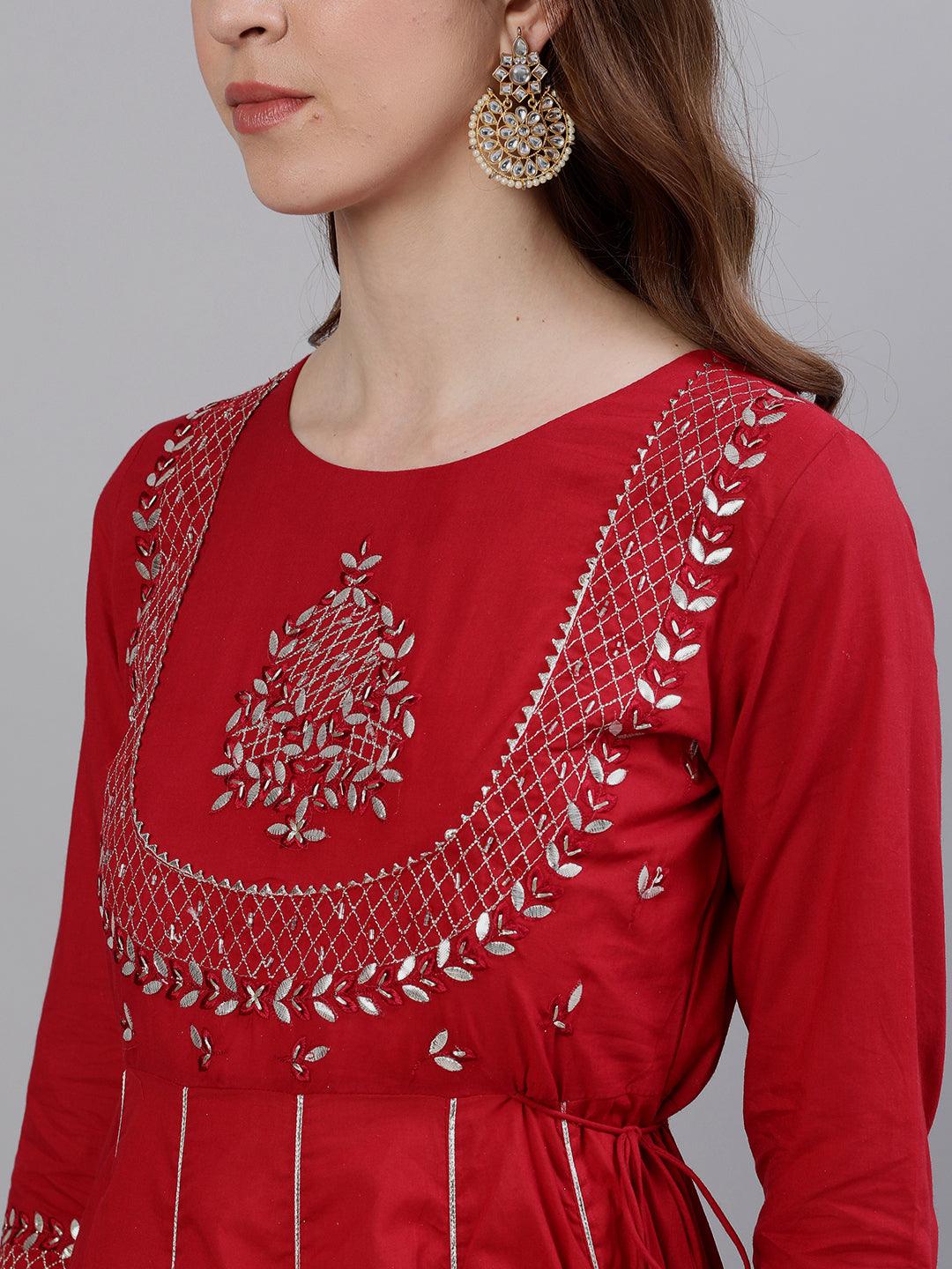 Women's Red Anarkali Kurti by Ishin- (1pc set) - Indiakreations