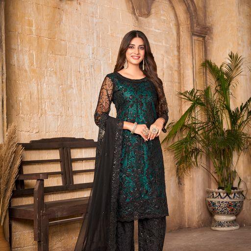 Black And Green Heavy Designer Work Party Wear Special Pant Suit - Indiakreations