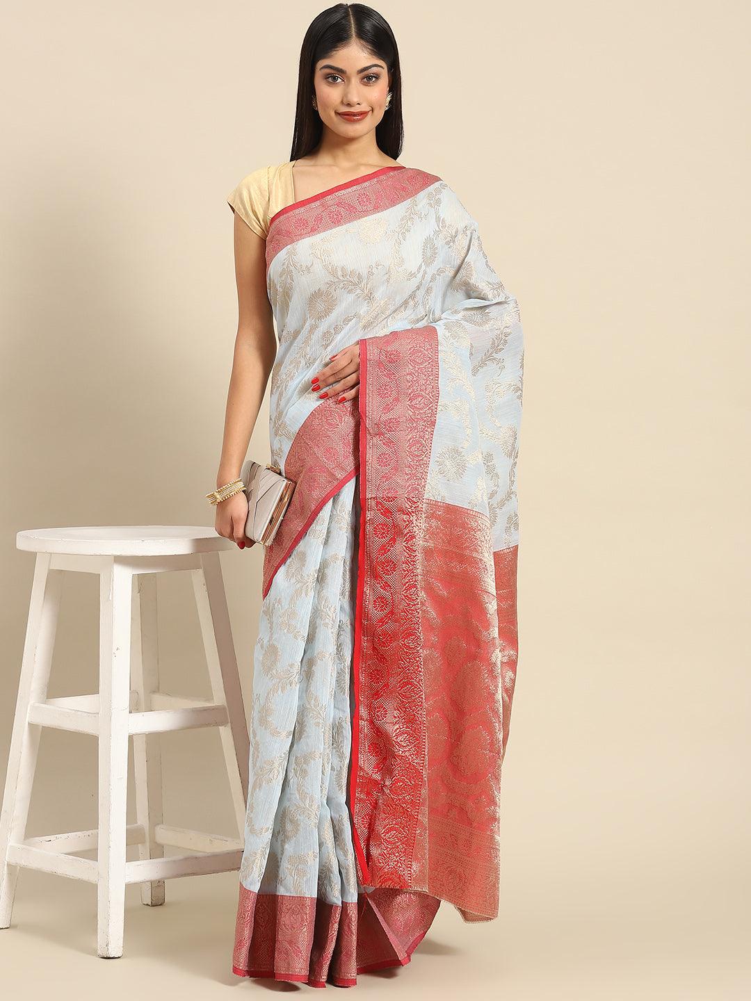 Beautiful Light Blue Silk Blend Trendy Saree - Indiakreations