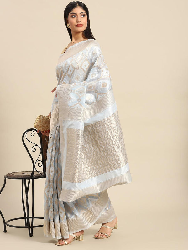 Gorgeous Trendy Woven Design Blue Silk Blend Saree - Indiakreations