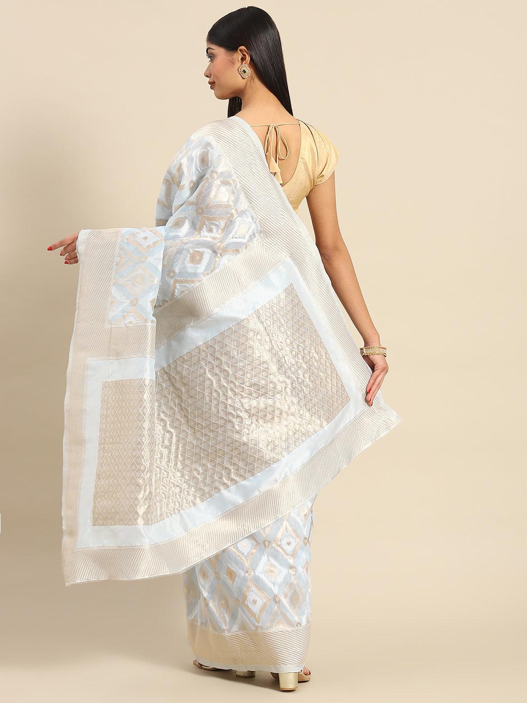 Gorgeous Trendy Woven Design Blue Silk Blend Saree - Indiakreations