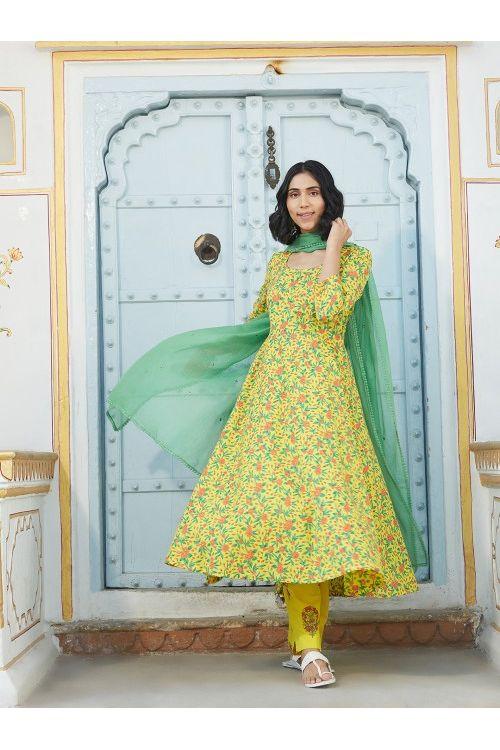 Lemon Red Anarkali Set - Indiakreations