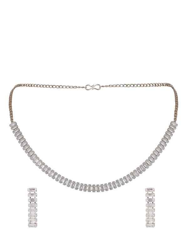 Women's AD Silver Necklace Set - Zaffre Collections