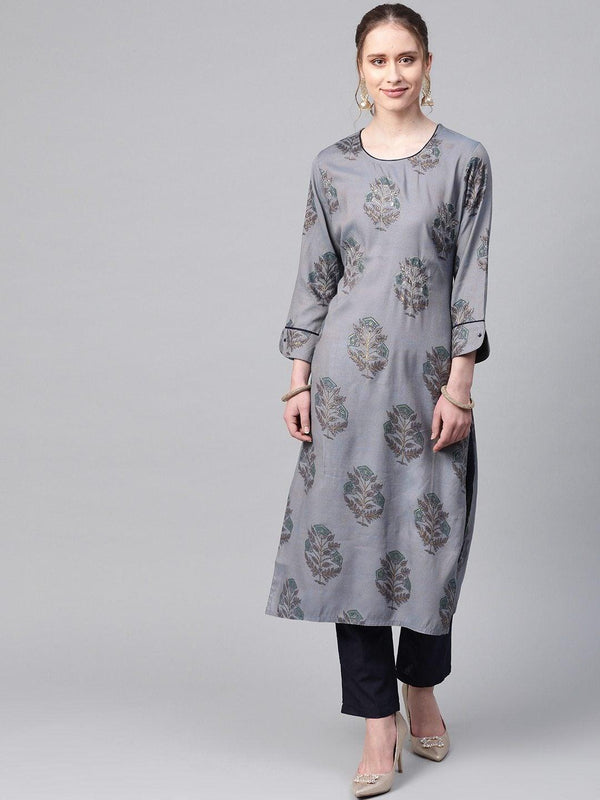 Women's Blue Printed Kurta with Trousers - Meeranshi - Indiakreations