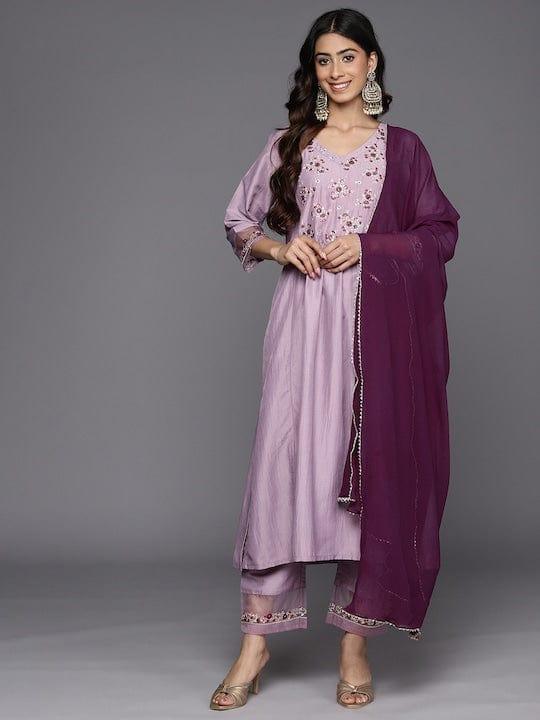 Varanga Embroidered Empire Sequinned Kurta With Trousers & Dupatta - Indiakreations