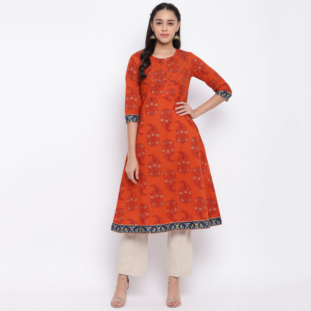 Women's Orange Cotton Kurti By Vbuyz (1Pc)