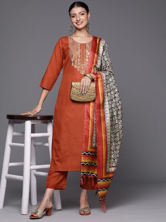 Varanga Women Floral Embroidered Gotta Patti Kurta with Trousers & With Dupatta - Indiakreations