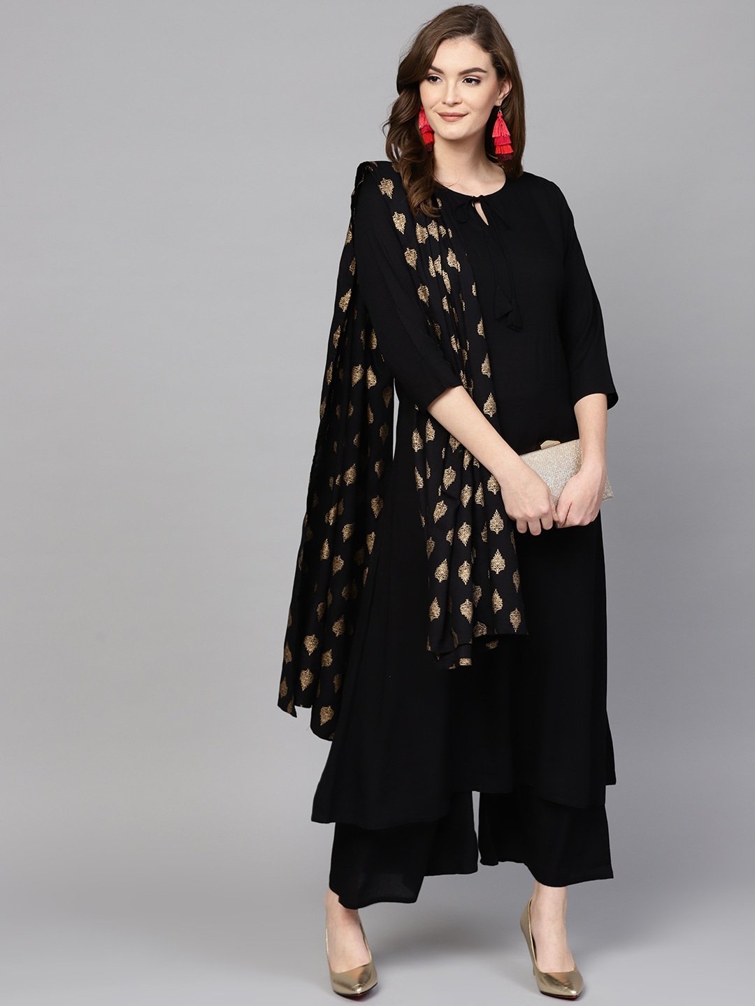 Women's Black Solid Kurta Set - Yufta