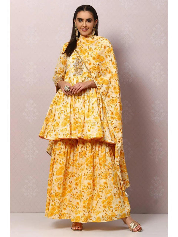 Women's Yellow Relaxed Suit Set (Set of 3) - BIBA - Indiakreations