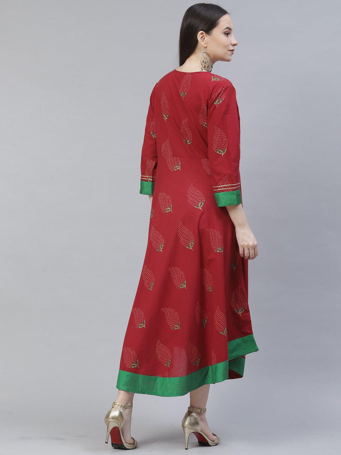 Women's maroon gotta patti a-line dress - Meeranshi - Indiakreations