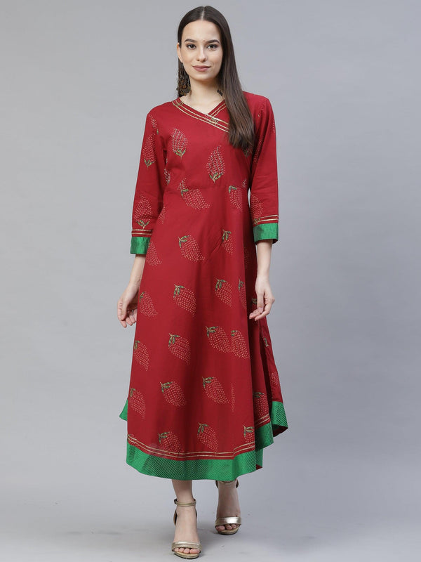 Women's maroon gotta patti a-line dress - Meeranshi - Indiakreations