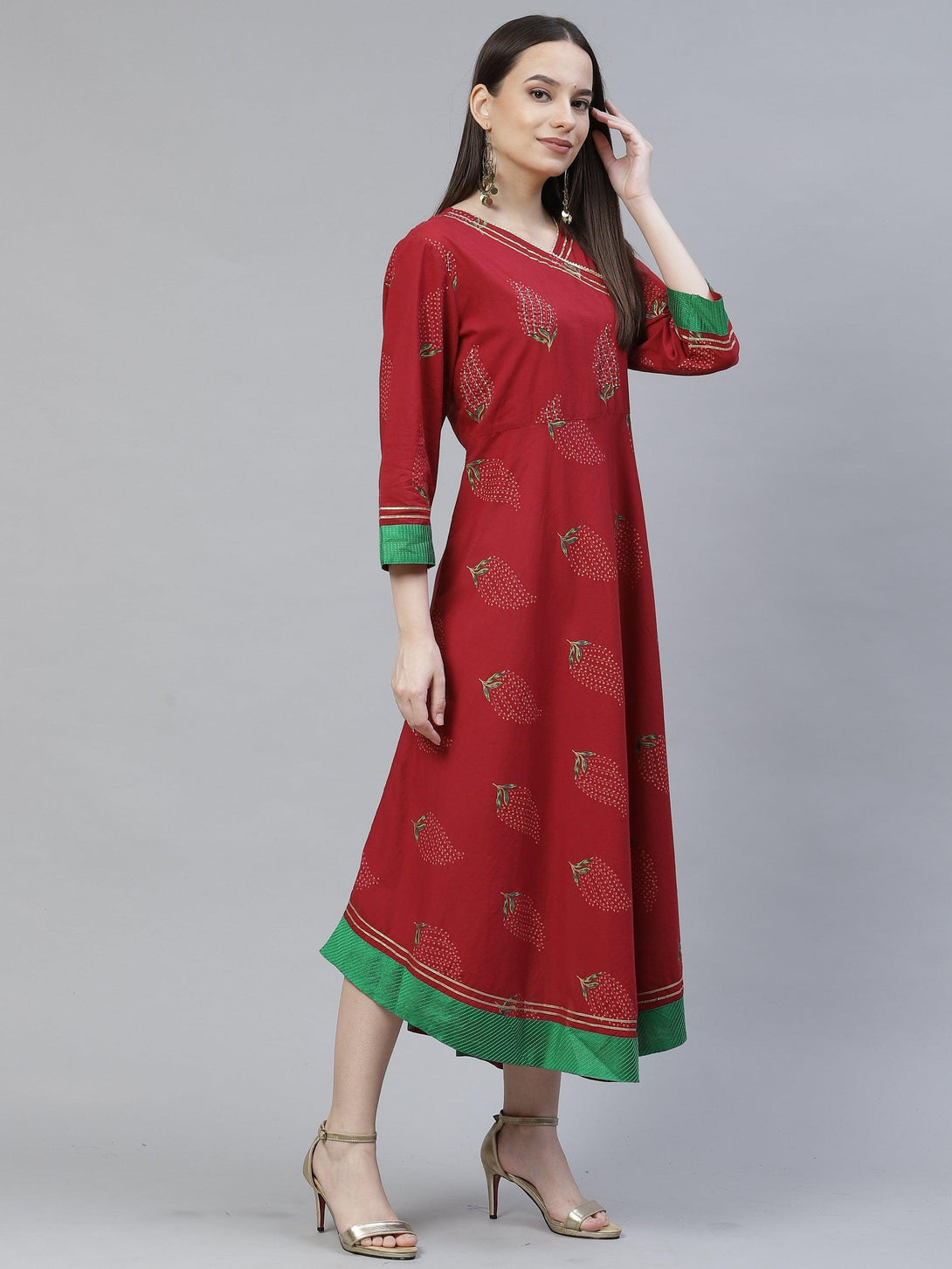 Women's maroon gotta patti a-line dress - Meeranshi - Indiakreations