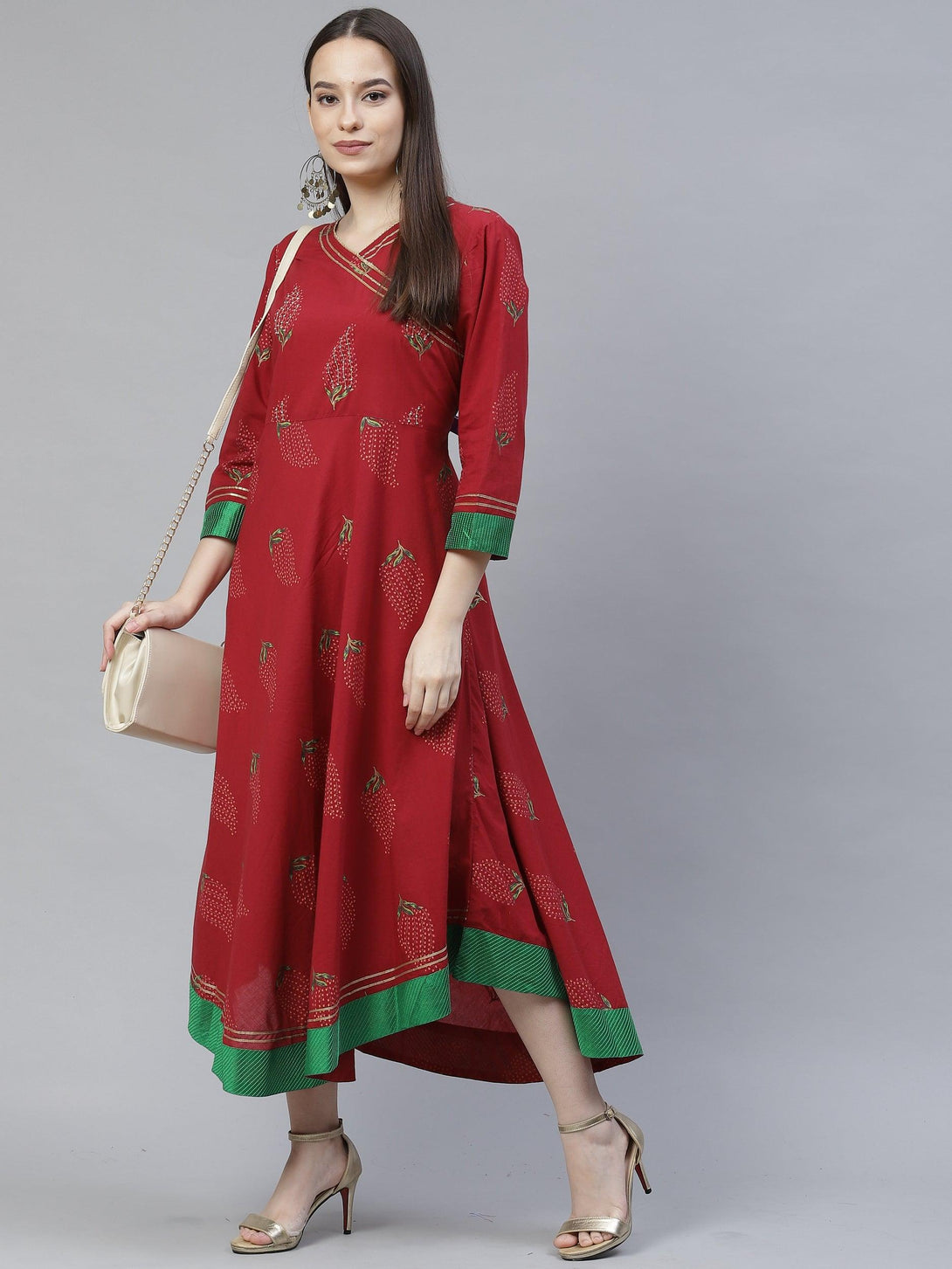 Women's maroon gotta patti a-line dress - Meeranshi - Indiakreations