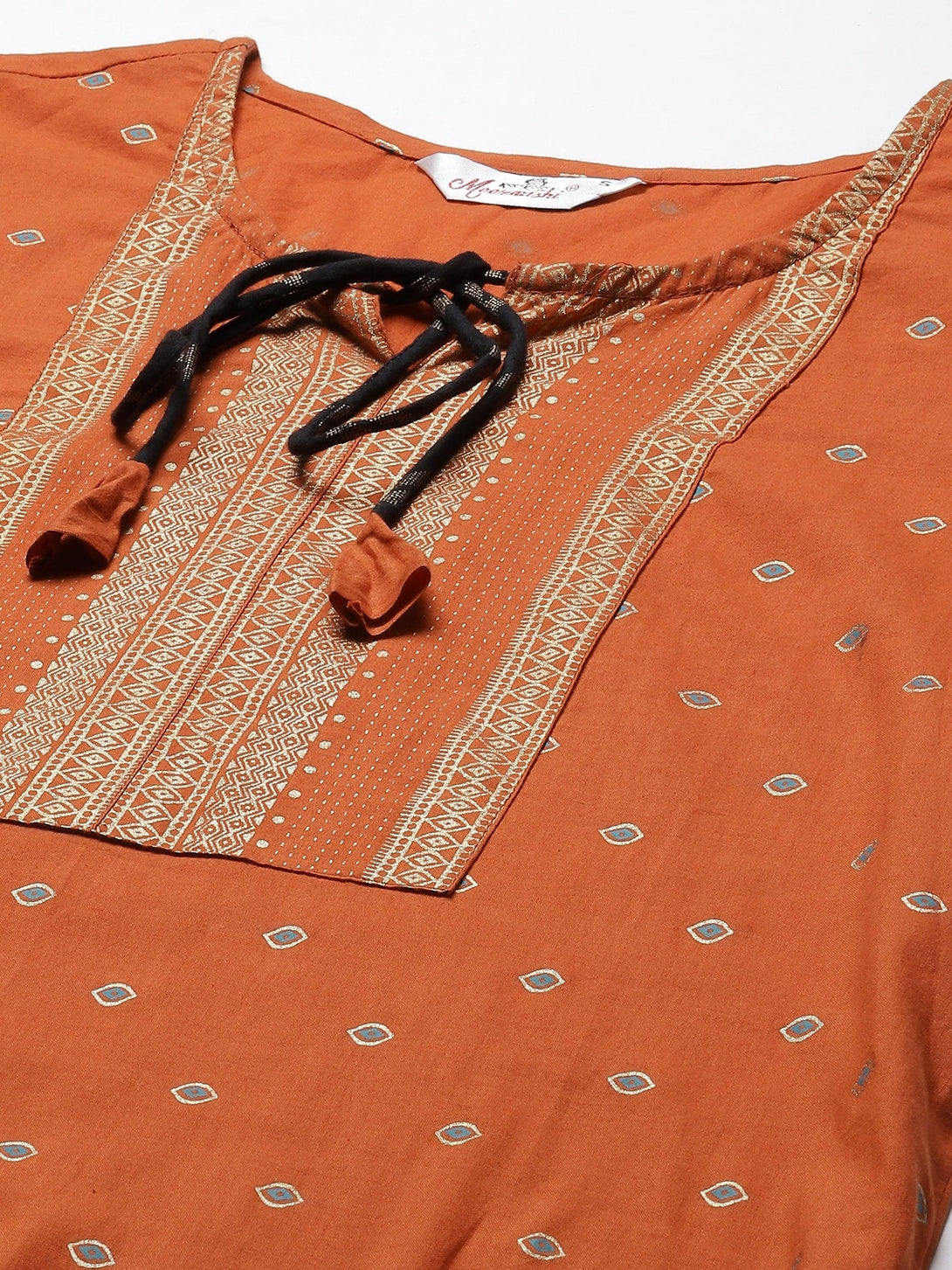 Women's orange & black printed kurta with skirt - Meeranshi - Indiakreations