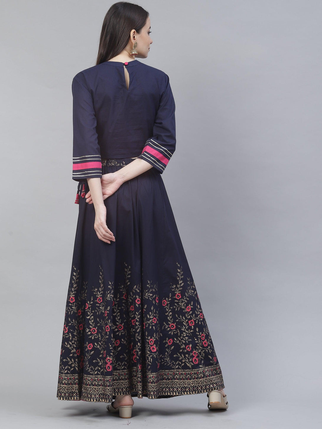 Women's navy blue embriodred top with skirt - Meeranshi - Indiakreations