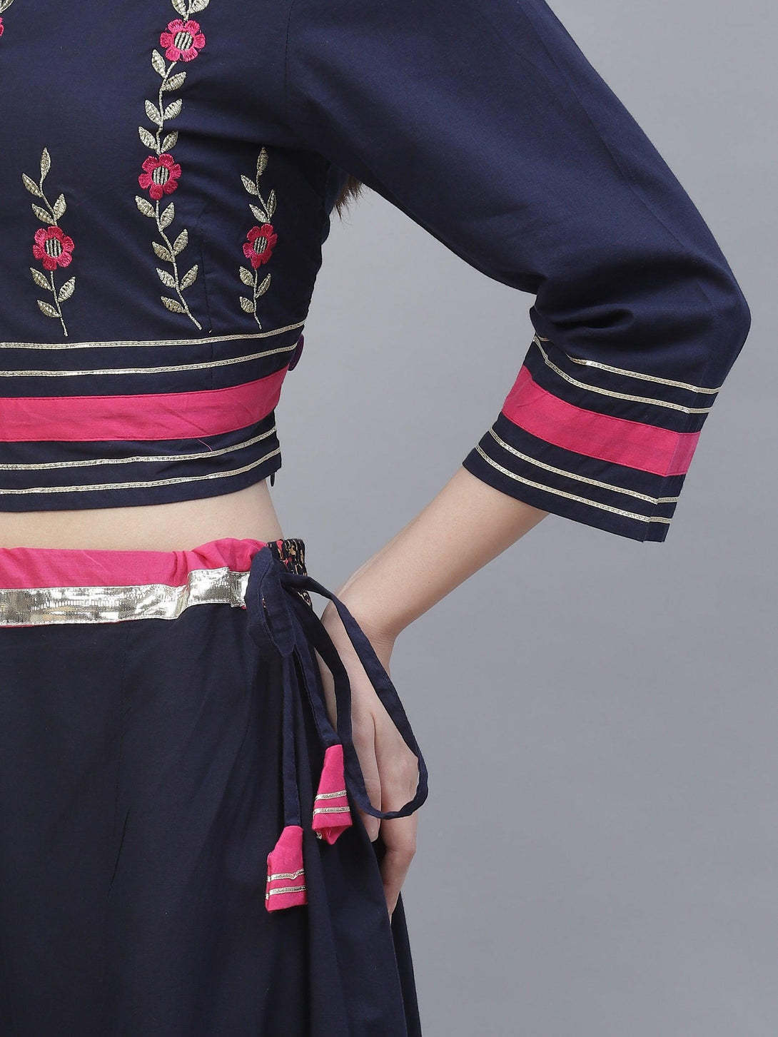 Women's navy blue embriodred top with skirt - Meeranshi - Indiakreations