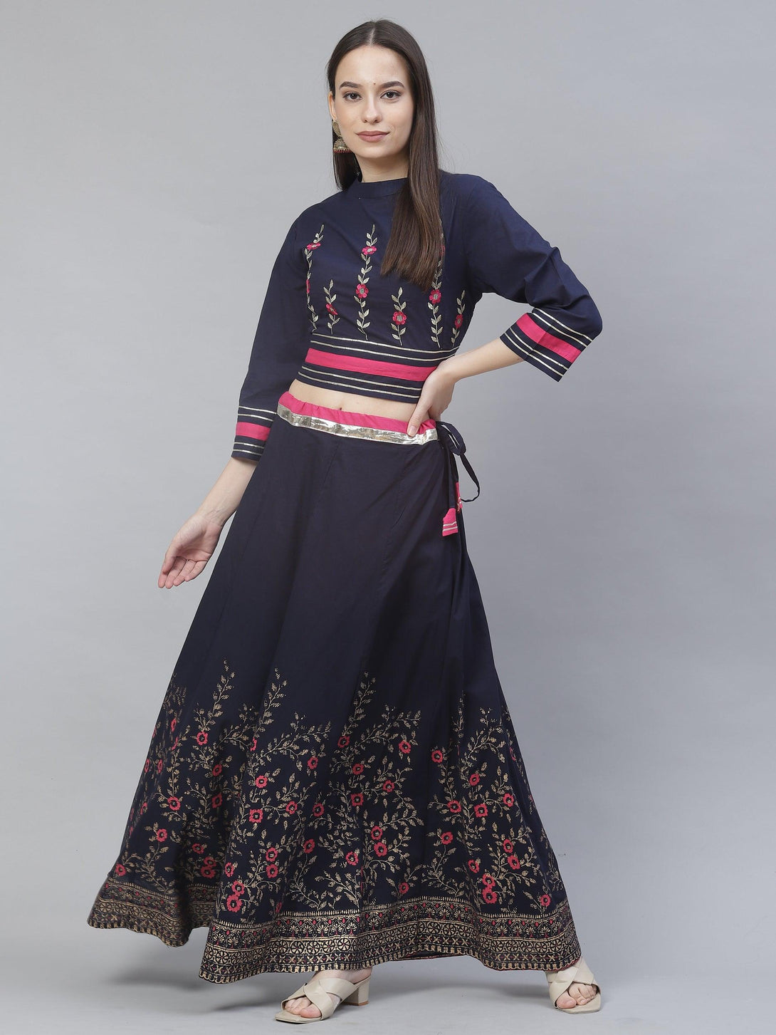 Women's navy blue embriodred top with skirt - Meeranshi - Indiakreations