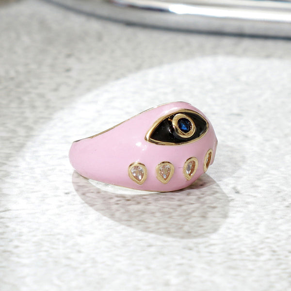 Baby Pink Enamel Evil Eye Ring