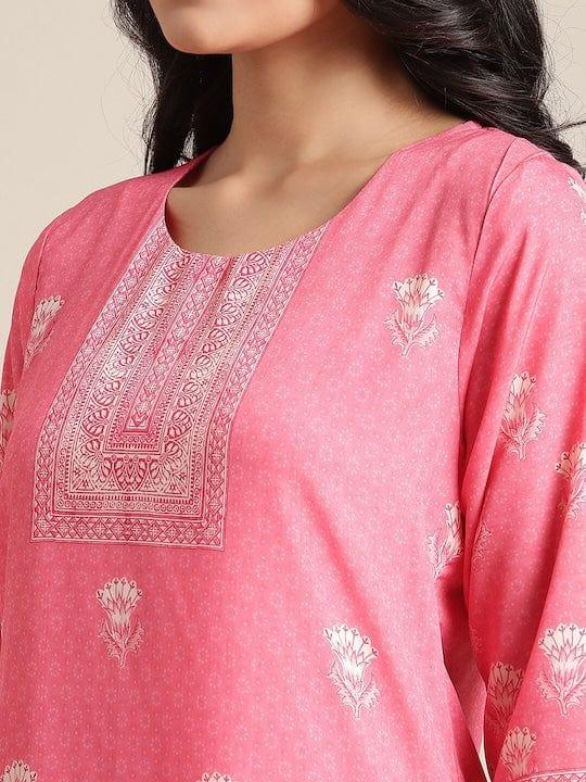 KSUT Women Pink & Off White Ethnic Motifs Printed Kurta - Indiakreations