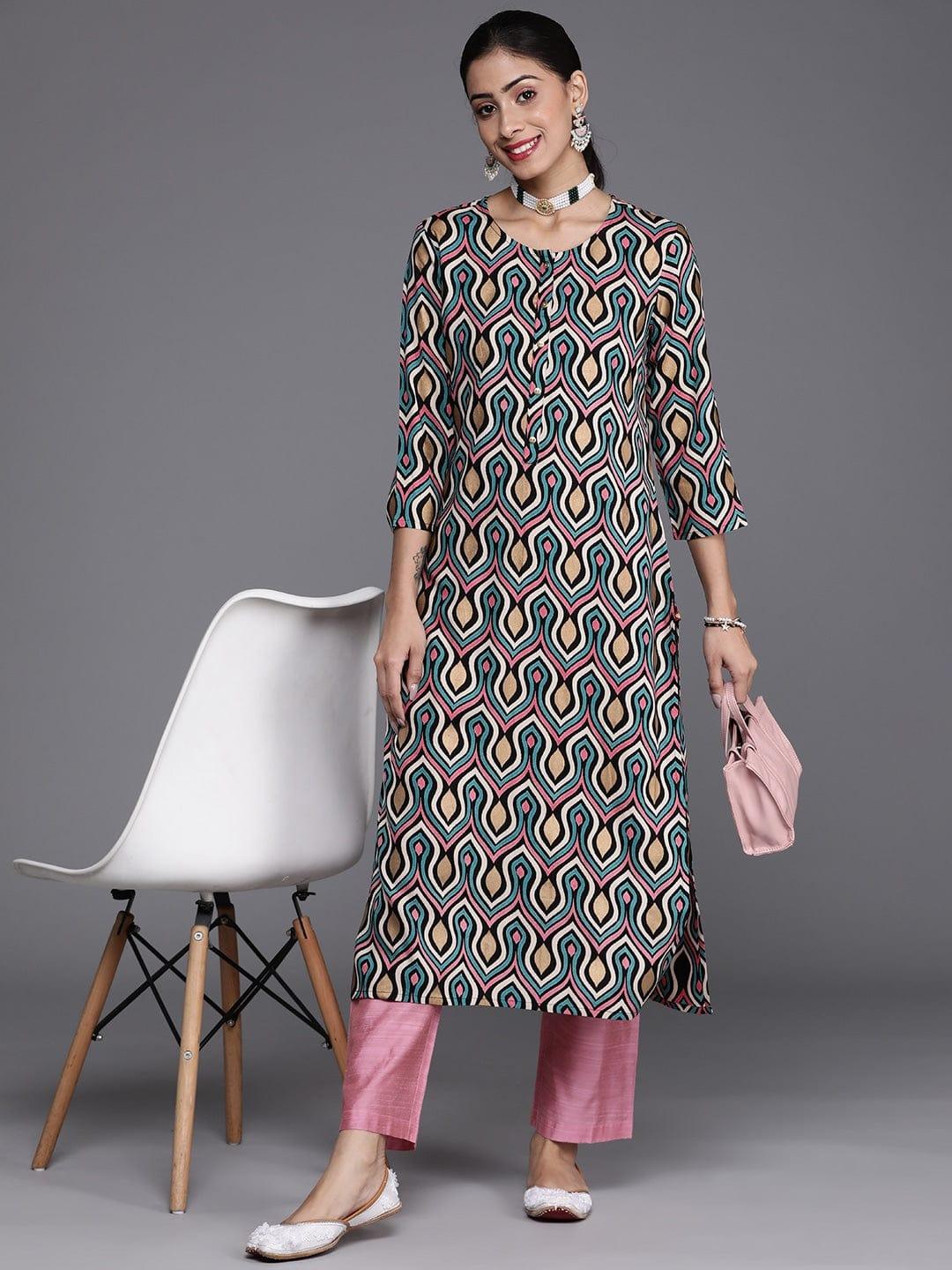 KSUT Women Black & Cream-Coloured Printed Kurta - Indiakreations