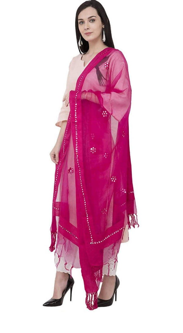 Women's Orgenza Flower Mirror Magenta Colour Dupatta & Chunni Mfd0022 - Moeza