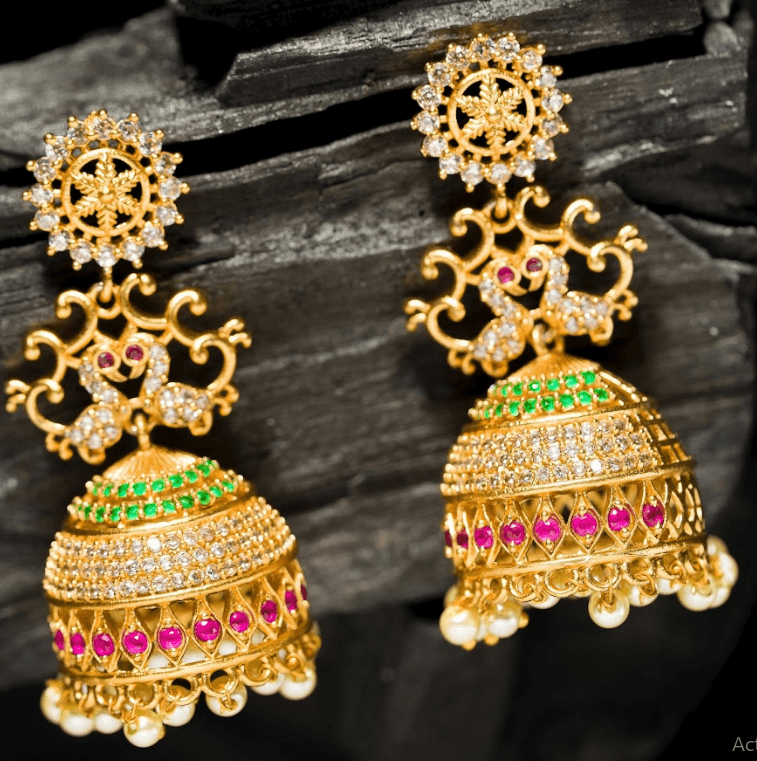 Women's Gold Plated Contemporary Stone Jumki Earrings - Alankara - Indiakreations