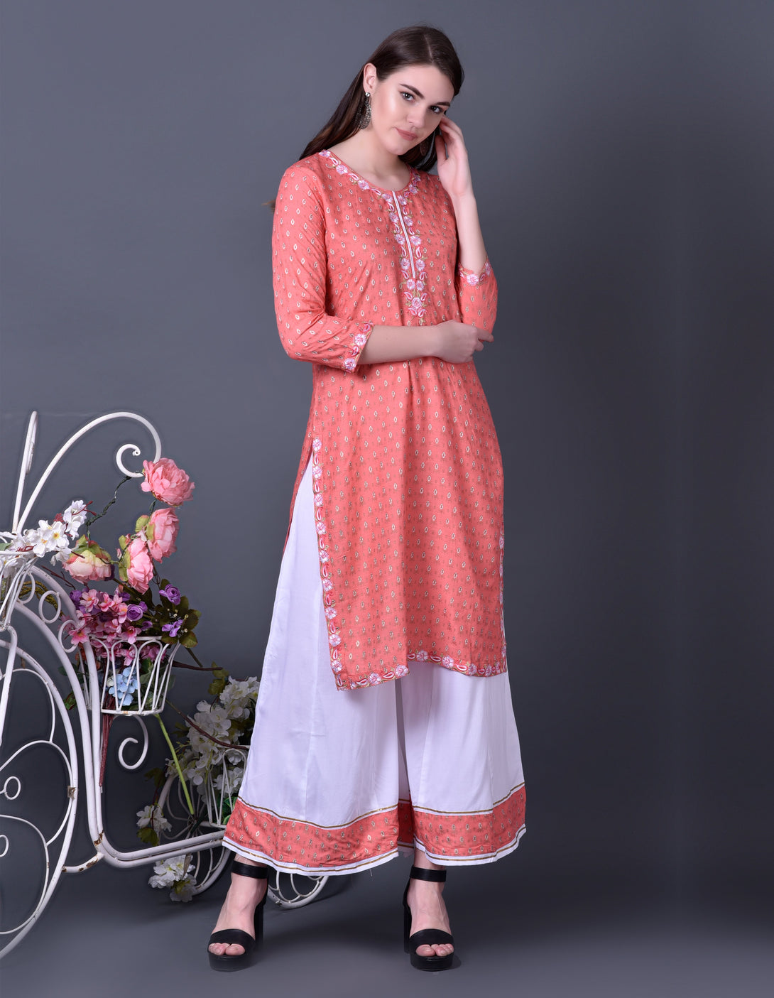 Women's Orange Rayon Kurta Plazzo Set - Noz2Toz