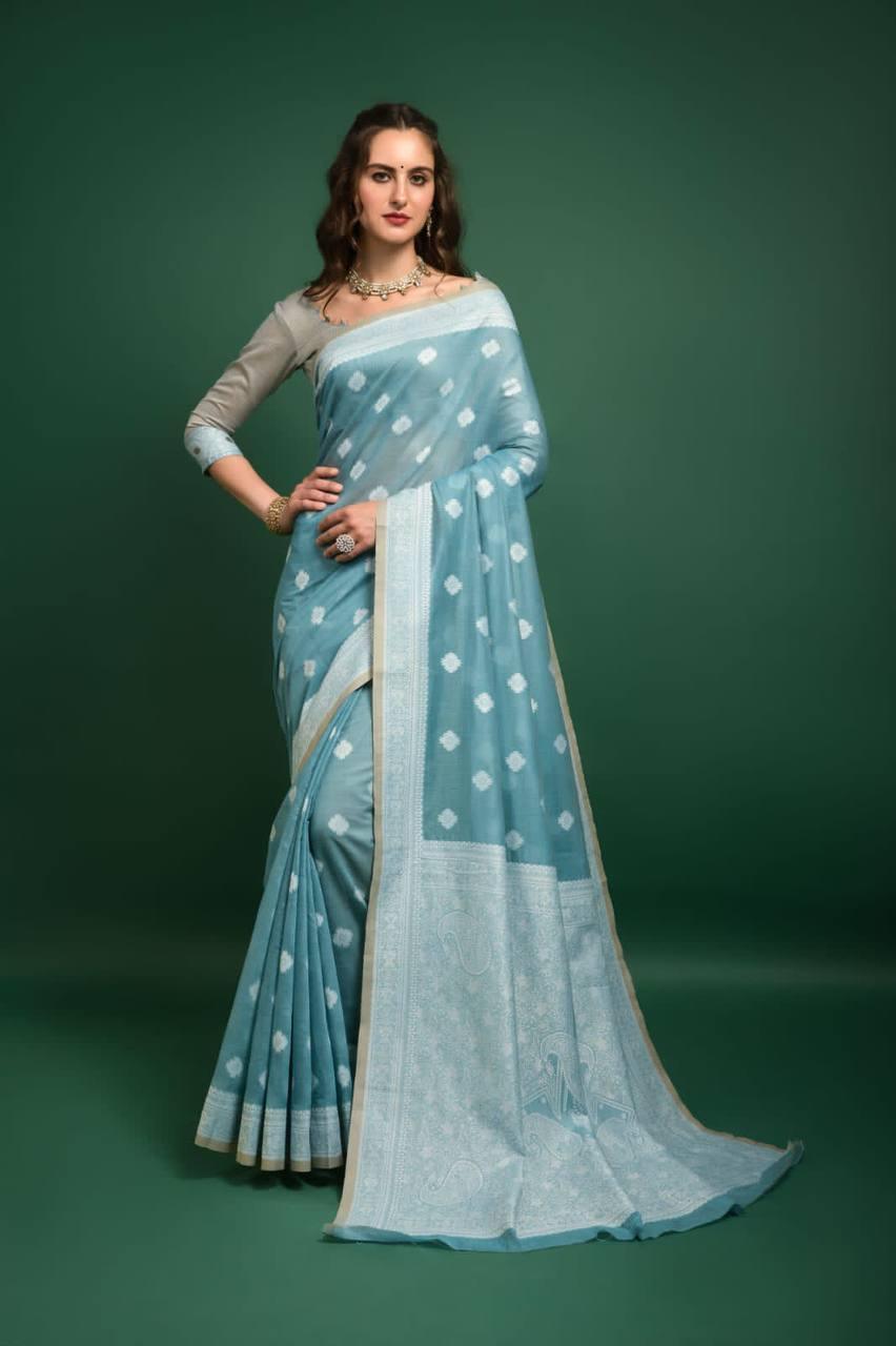 Baby Blue Lucknowi Chikankari Saree - Indiakreations