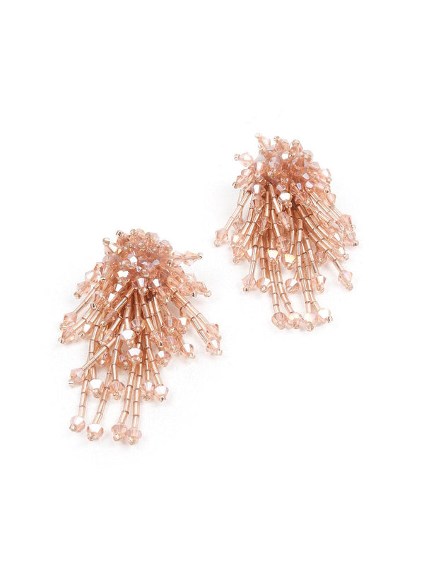 Women's Beige Beaded Floral Drop Statement Earrings - Odette