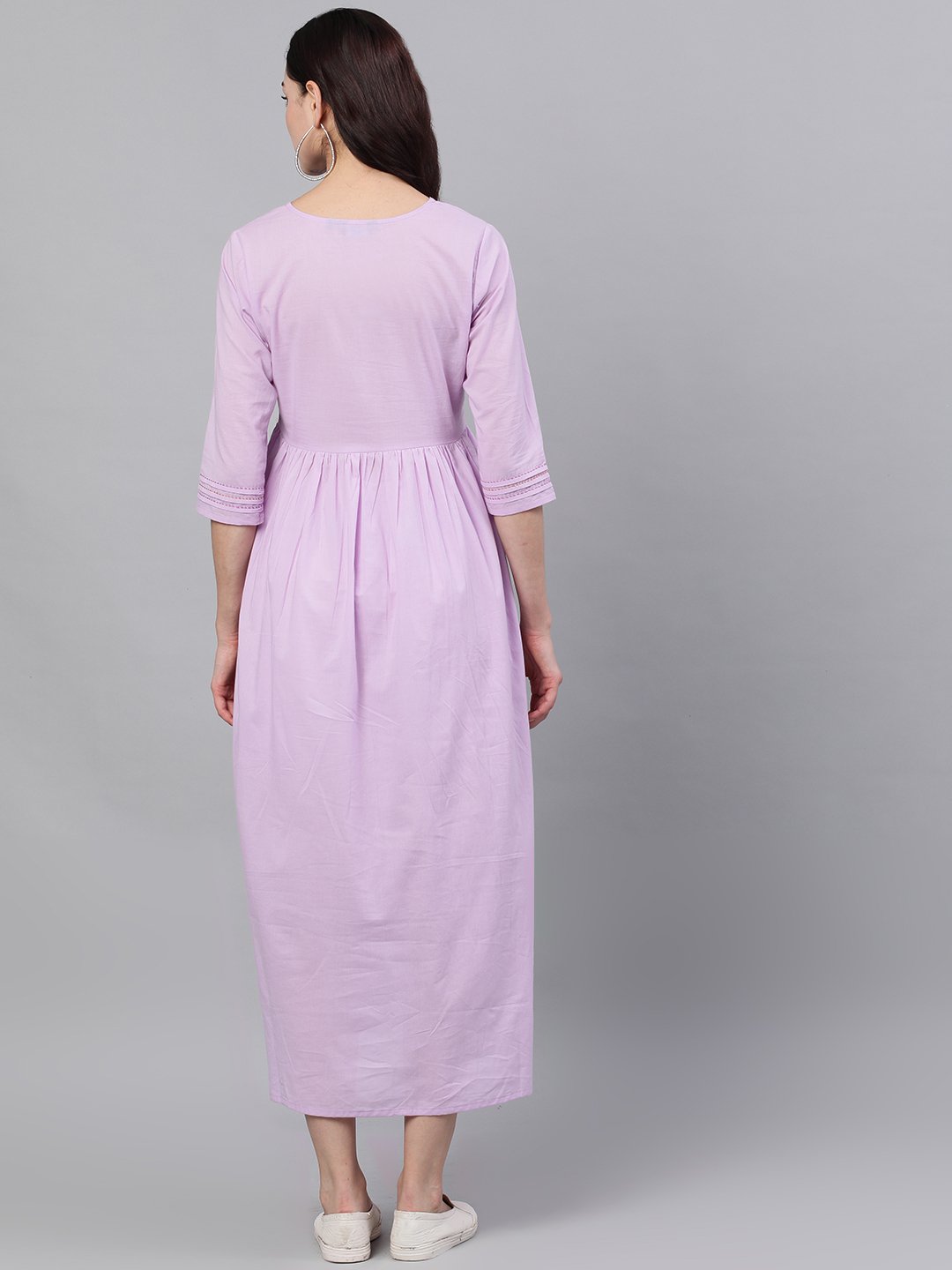 Women Lavender Solid Solid Round Neck Cotton Maxi Dress | NOZ2TOZ - Made In INDIA.