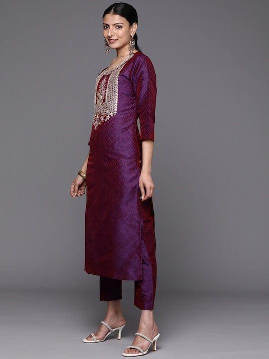 Varanga Floral Embroidered Gotta Patti Kurta with Trousers & With Dupatta - Indiakreations