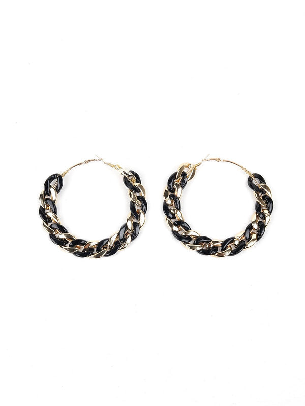 Women's Black & Gold Tone Designer Hoops - Odette