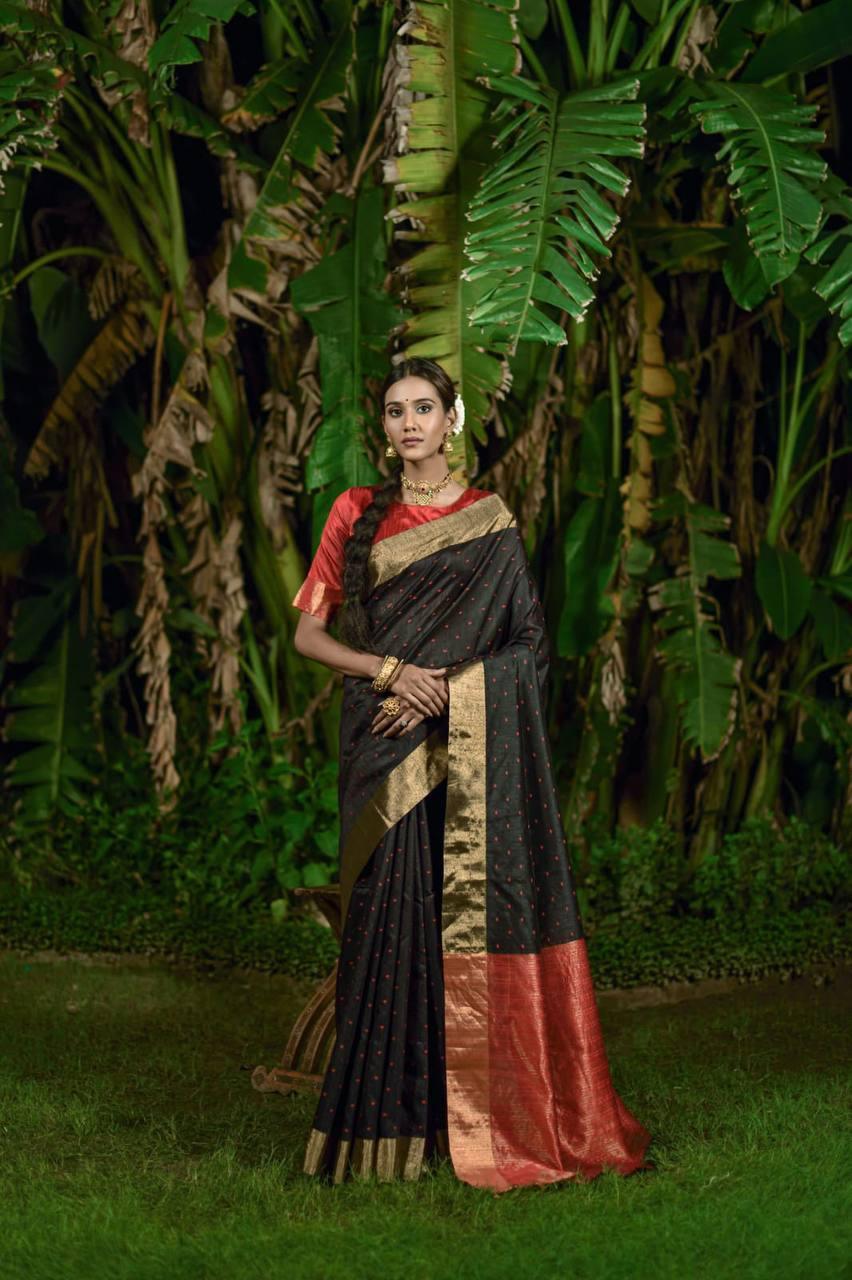 Black Bandhani Bhagalpuri Silk Saree - Indiakreations