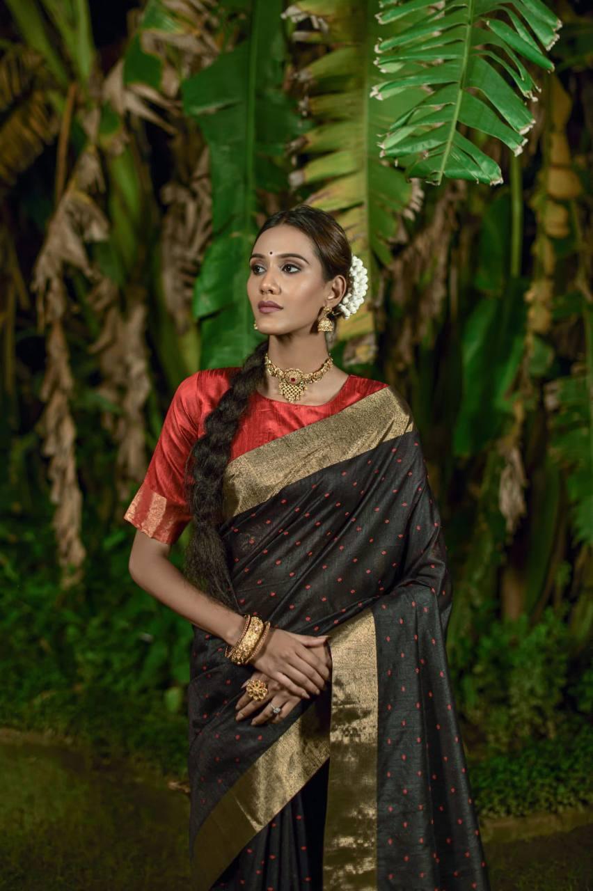 Black Bandhani Bhagalpuri Silk Saree - Indiakreations