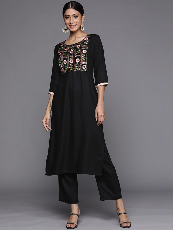 Black Printed  Pashmina Wool Kurta