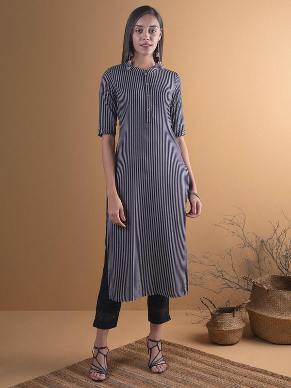 Black Striped Rayon Kurta