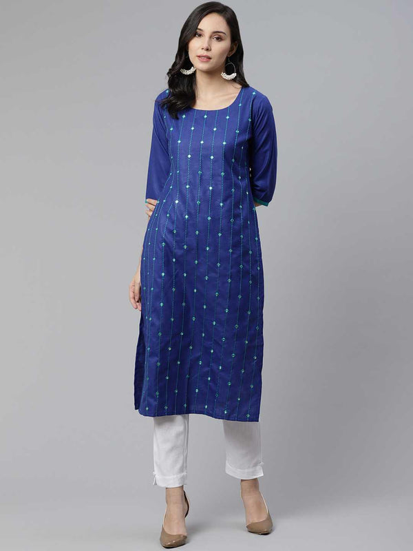 Blue Mirror Work Cotton Kurta