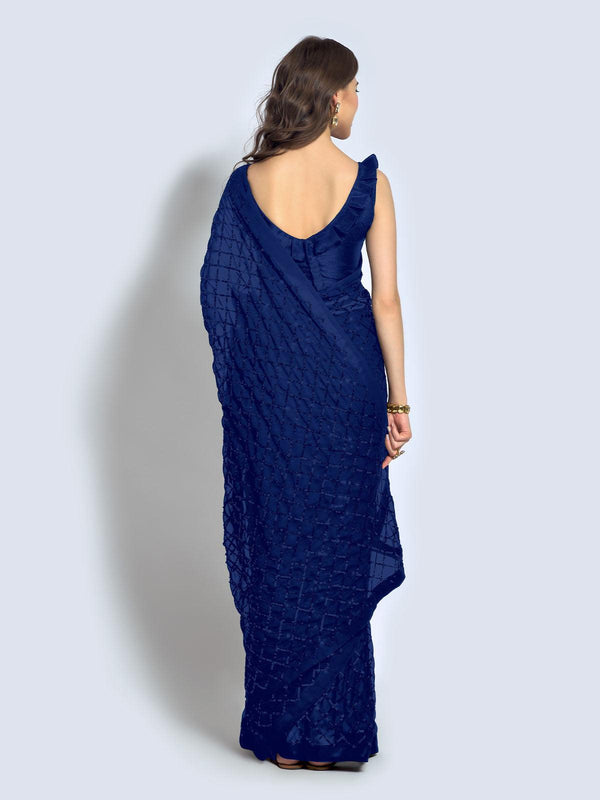 Women's Blue Designer Sequince Saree - Odette