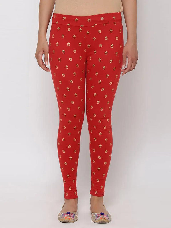 Women's Red Printed Leggings - BIBA - Indiakreations