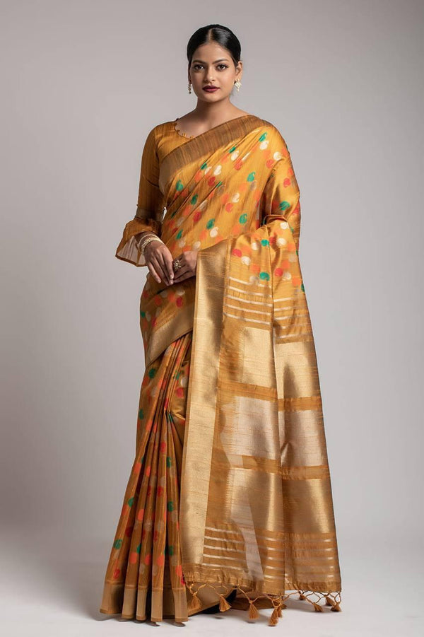 Burnt Orange Paisley Kadampalli Tussar Silk Saree - Indiakreations