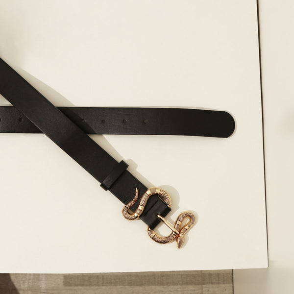 Black Faux Leather Serpent Buckle Belt