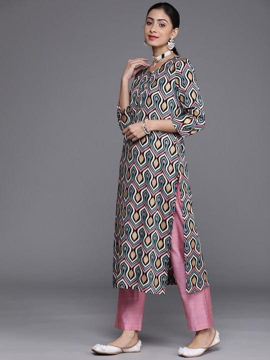 KSUT Women Black & Cream-Coloured Printed Kurta - Indiakreations