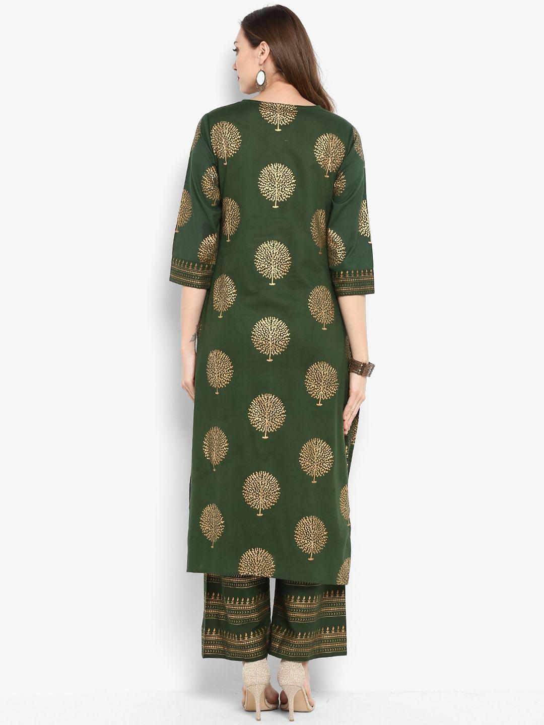 Women's Olive Green Printed Kurta with Palazzos - Meeranshi - Indiakreations