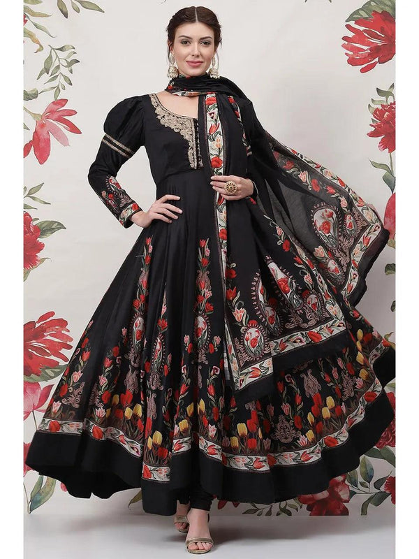 Women's Black Anarkali Suit Set By Rohit Bal (Set of 3) - BIBA - Indiakreations