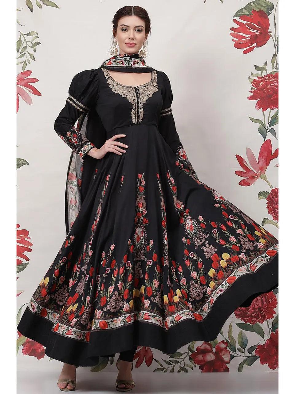 Women's Black Anarkali Suit Set By Rohit Bal (Set of 3) - BIBA - Indiakreations