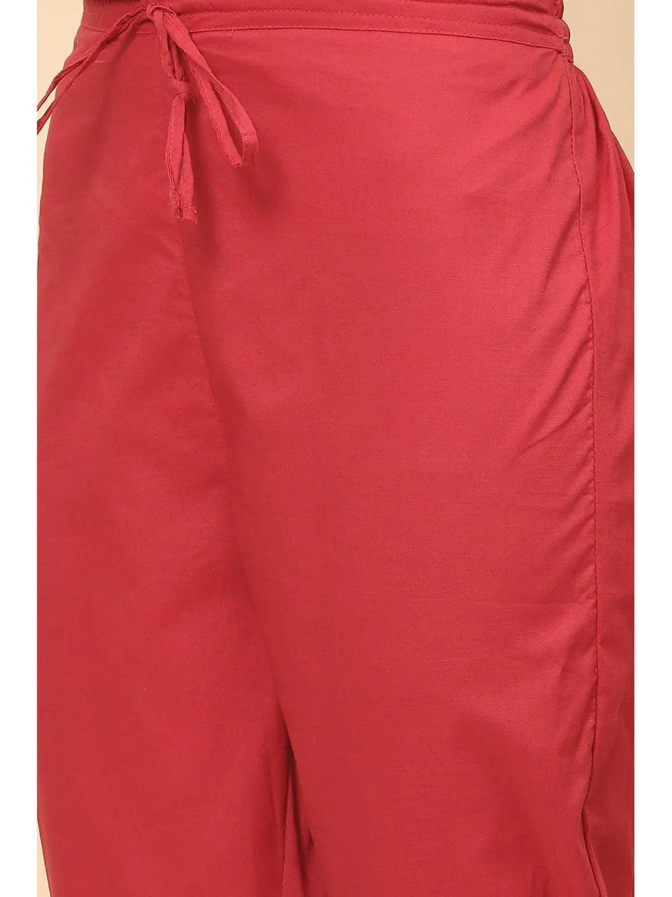 Women's Cream And Red Straight Suit Set (Set of 4) - BIBA - Indiakreations