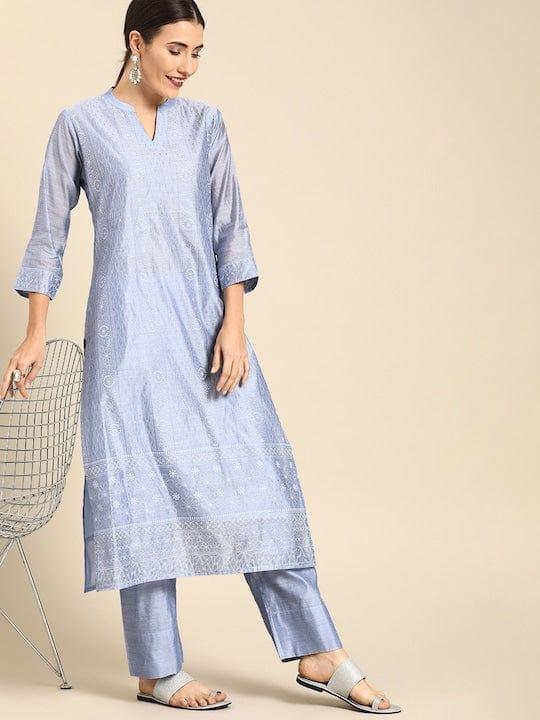 Varanga Women Lavender Ethnic Motifs Printed Kurta with Trousers - Indiakreations